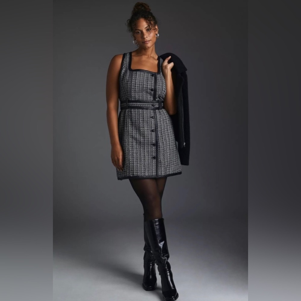 Maeve by Anthropology Tweed Mini Dress Black And White Size 8🖤🤍